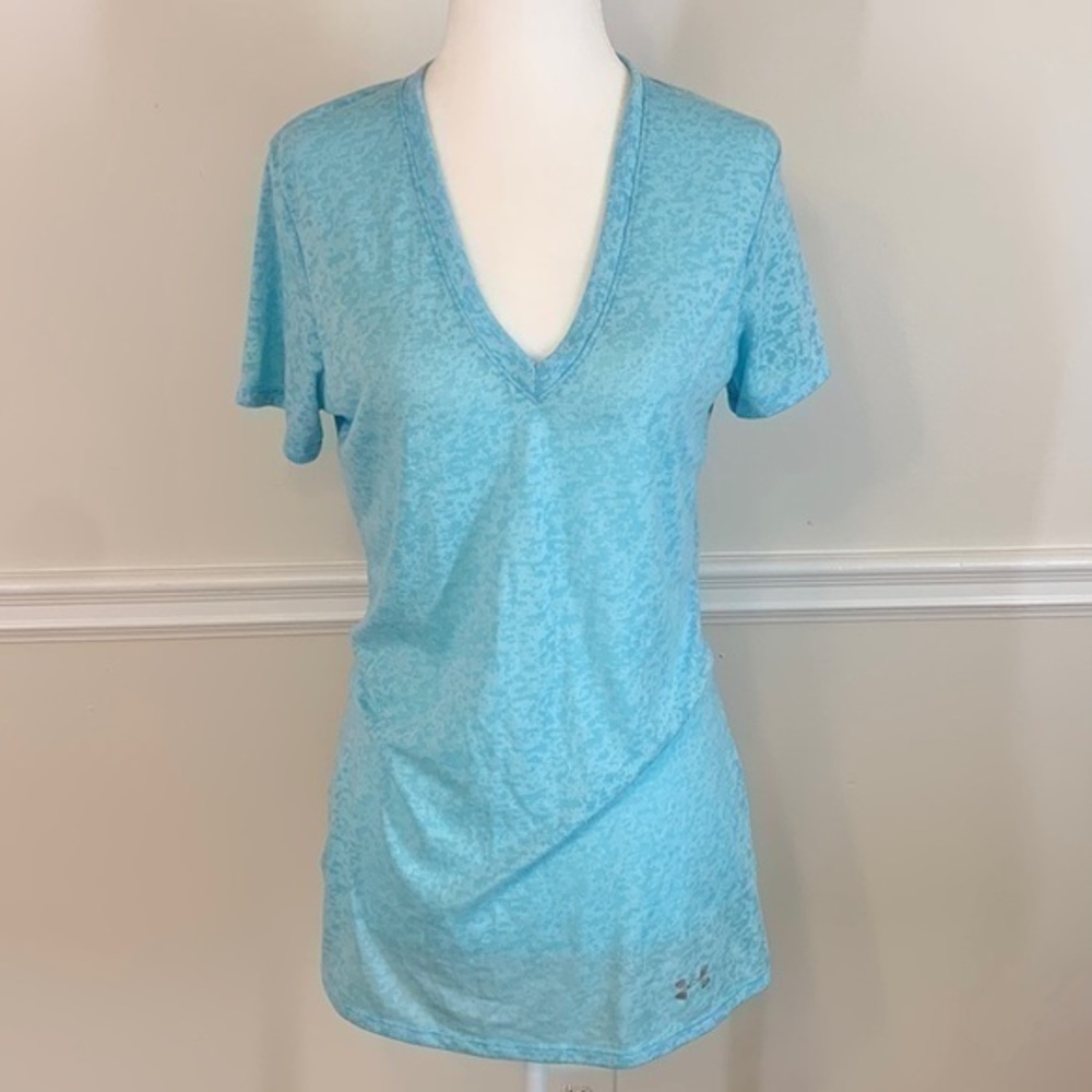 UNDER ARMOUR HeatGear V-Neck Short Sleeve Blue Workout Athletic Tee M